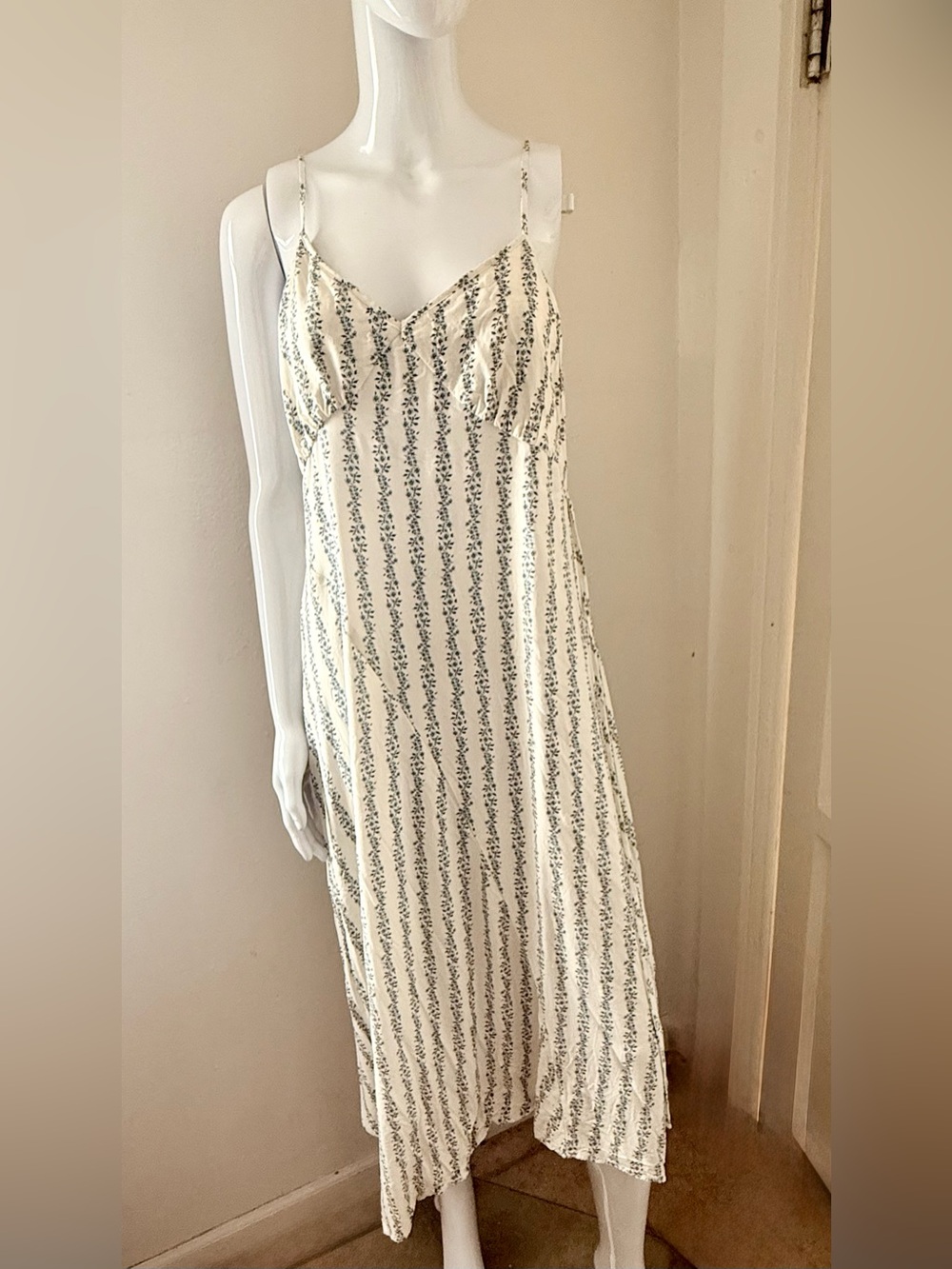 Old Navy Cream Slip Dress with Blue Floral Stripes